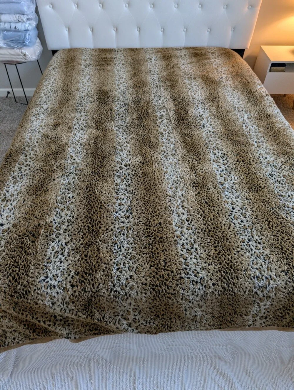 Faux Fur Animal Print Duvet Cover Brown Tan Plush Leopard Style Button Closure